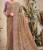 Mauve,Mustard Floral Crepe Silk Printed Saree,Sari Comes With Blouse