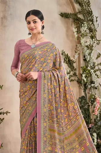 Mauve,Mustard Floral Crepe Silk Printed Saree,Sari Comes With Blouse