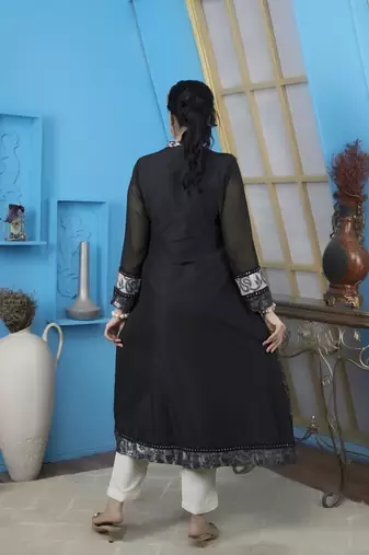Black art silk embroidered anarkali kurta &
