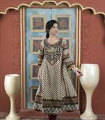 Beige silk embroidered anarkali kurta &