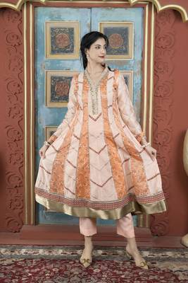 Peach silk embroidered anarkali kurta & 1