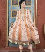Peach silk embroidered anarkali kurta &