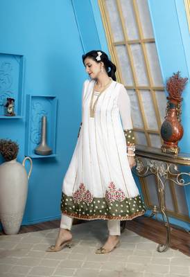 Off-white georgette embroidered anarkali kurta & 3