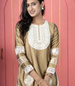 Antique-gold silk embroidered straight cut kurta &