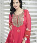 Pink georgette embroidered asymmetrical kurta &
