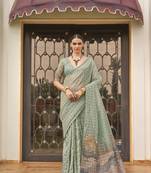 Aqua blue weaving soft tissue silk saree with blouse