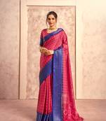 Rani pink foil printed soft dola silk blend saree with blouse