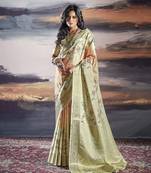 Digital print satin weaving classic saree in sea green