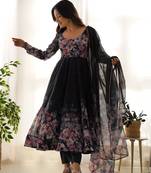 PURE SOFT ORGANJA SILK FABRIC FULLY FLAIR KALI PATTERN AND CANVAS PATTA WITH DUPPTA SET ,PENT READY TO WEAR