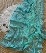 Turquoise Embroidery Sequins Work Georgette Silk Saree