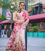 Vsaree Cream Silk Crepe Digital Printed Saree With Blouse For Women