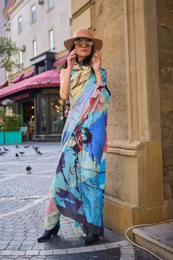Vsaree Light Blue Silk Crepe Digital Printed Saree With Blouse For Women