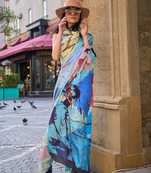 Vsaree Light Blue Silk Crepe Digital Printed Saree With Blouse For Women