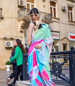 Vsaree Light Green Silk Crepe Digital Printed Saree With Blouse For Women