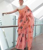 Vsaree Pink Tissue Silk Printed Saree With Blouse For Women 