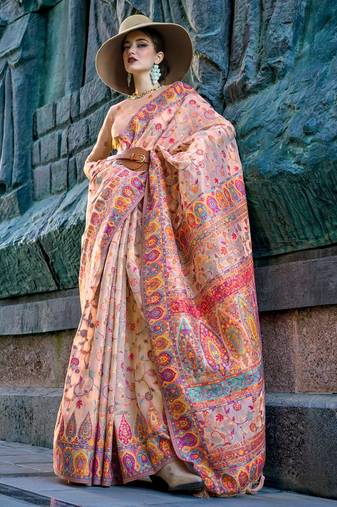 Cream Organza Silk Handloom Weaving Silk Saree With Rich Pallu atteched With Blouse