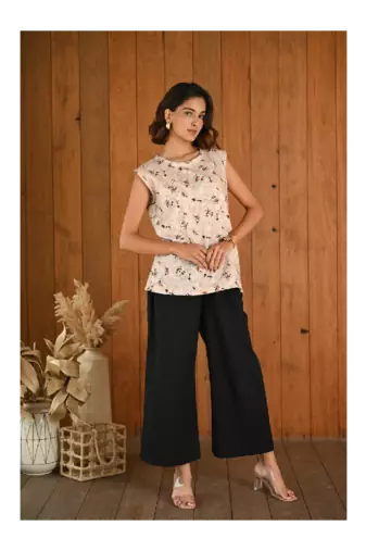 Senorita Beige printed slim fit sleeveless cotton co-ord set