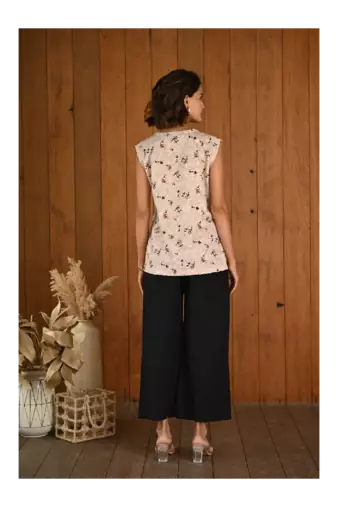 Senorita Beige printed slim fit sleeveless cotton co-ord set
