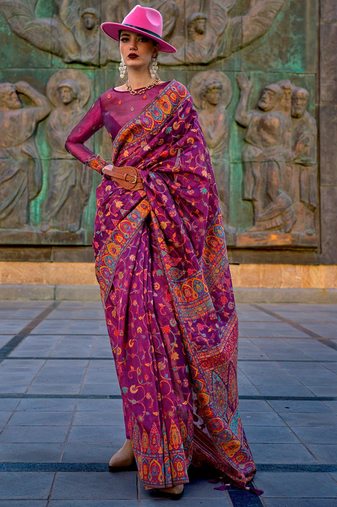 Rani Pink Organza Silk Handloom Weaving Silk Saree With Rich Pallu atteched With Blouse