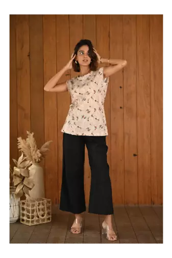 Senorita Beige printed slim fit sleeveless cotton co-ord set