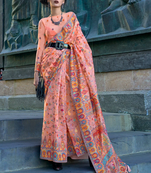 Peach Organza Silk Handloom Weaving Silk Saree With Rich Pallu atteched With Blouse