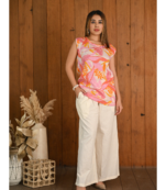 Senorita Printed pink-orange linen & cotton sleeveless co-ord set
