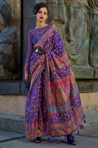 Purple Organza Silk Handloom Weaving Silk Saree With Rich Pallu atteched With Blouse