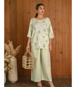 Senorita Light green & white linen & cotton half sleeve co-ord set