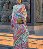 Light Green Organza Silk Handloom Weaving Silk Saree With Rich Pallu atteched With Blouse