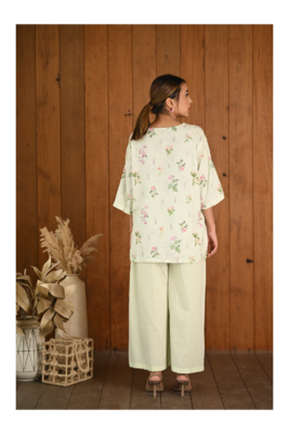Senorita Light green & white linen & cotton half sleeve co-ord set 2