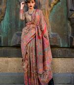 Brown Organza Silk Handloom Weaving Silk Saree With Rich Pallu atteched With Blouse
