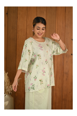 Senorita Light green & white linen & cotton half sleeve co-ord set 4