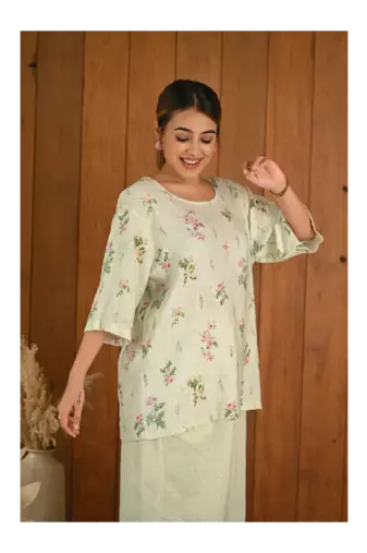 Senorita Light green & white linen & cotton half sleeve co-ord set