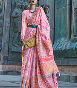 Pink Organza Silk Handloom Weaving Silk Saree With Rich Pallu atteched With Blouse