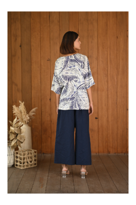 Senorita Navy blue & white linen & cotton half sleeve co-ord set 2
