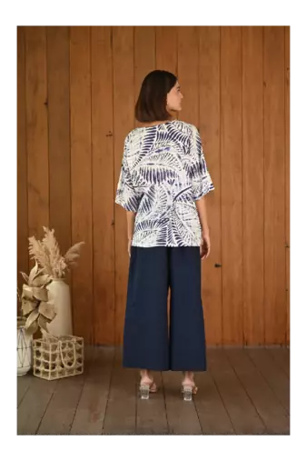 Senorita Navy blue & white linen & cotton half sleeve co-ord set