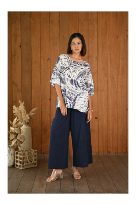 Senorita Navy blue & white linen & cotton half sleeve co-ord set 3