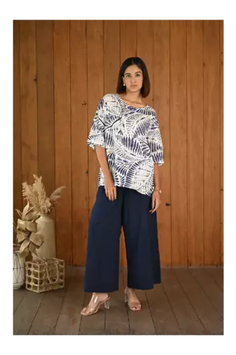 Senorita Navy blue & white linen & cotton half sleeve co-ord set