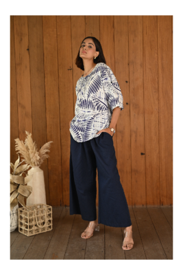 Senorita Navy blue & white linen & cotton half sleeve co-ord set 1