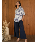 Senorita Navy blue & white linen & cotton half sleeve co-ord set