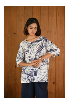 Senorita Navy blue & white linen & cotton half sleeve co-ord set 4