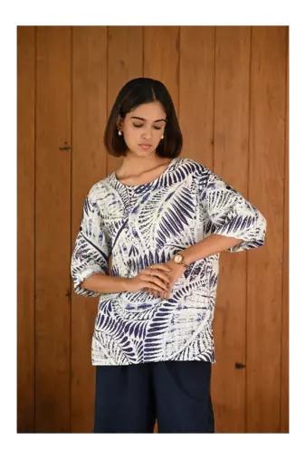 Senorita Navy blue & white linen & cotton half sleeve co-ord set