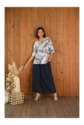 Senorita Navy blue & white linen & cotton half sleeve co-ord set 5