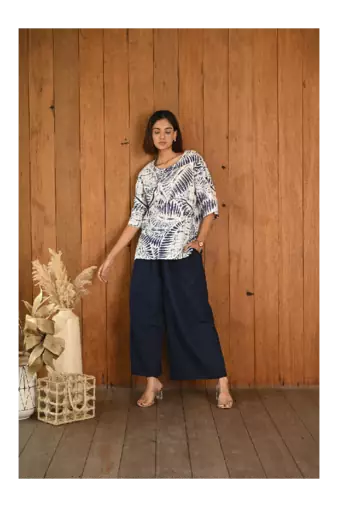 Senorita Navy blue & white linen & cotton half sleeve co-ord set