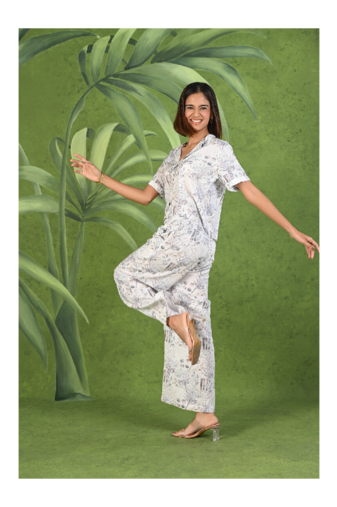 Senorita White blue grey modal half sleeve co-ord set