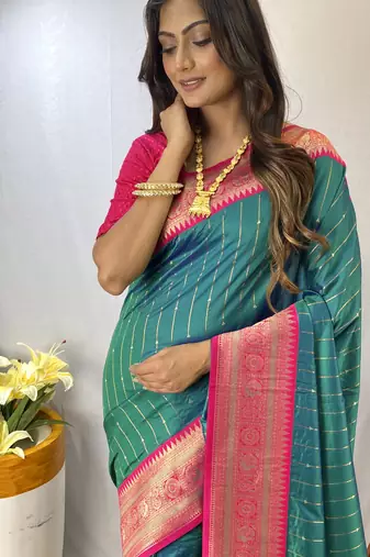 Rama kanchipuram style silk bland lining saree with Blouse
