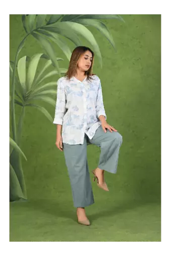 Senorita Light blue & white modal & linen cotton full sleeve co-ord set-005-wcod-ltblu-wht s