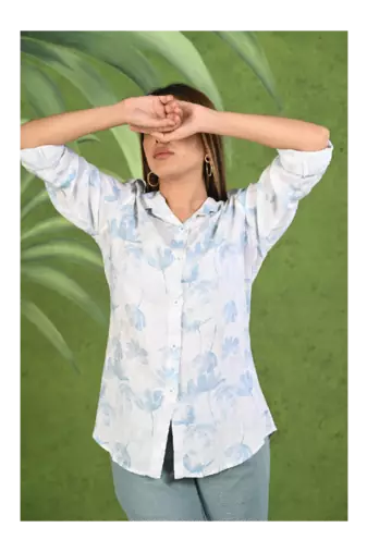 Senorita Light blue & white modal & linen cotton full sleeve co-ord set-005-wcod-ltblu-wht s