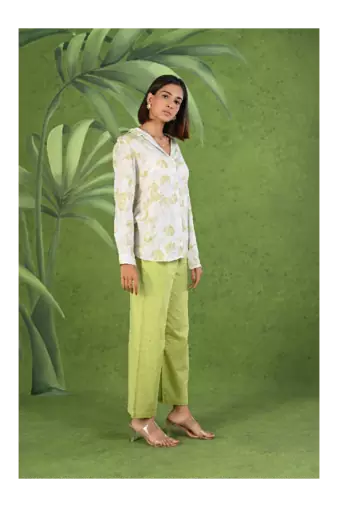 Senorita Light green & white modal & linen cotton full sleeve co-ord set