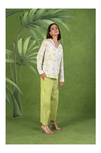 Senorita Light green & white modal & linen cotton full sleeve co-ord set